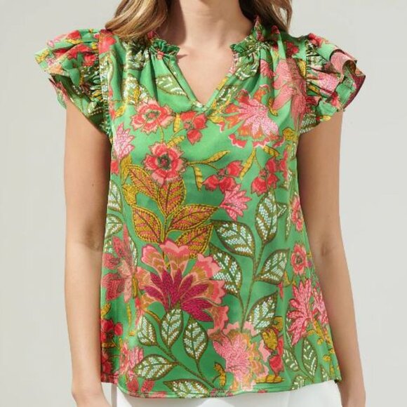 Sugarlips, Susy Paradise Bellissima Ruffle Sleeve Top, Size Small, NWOT - Picture 3 of 3